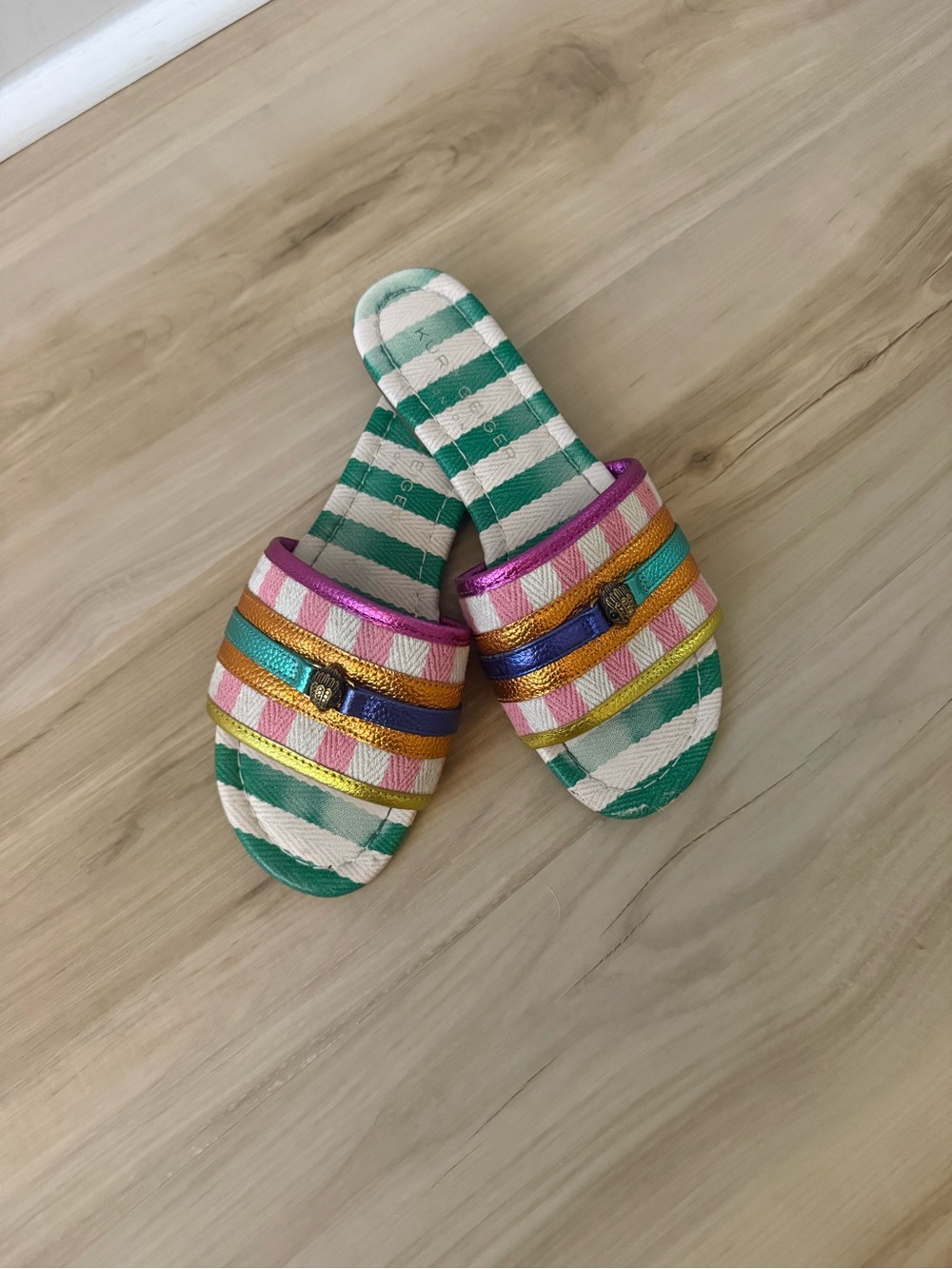 Kurt Geiger Multicolor Striped Slide Sandals with Metallic Accents